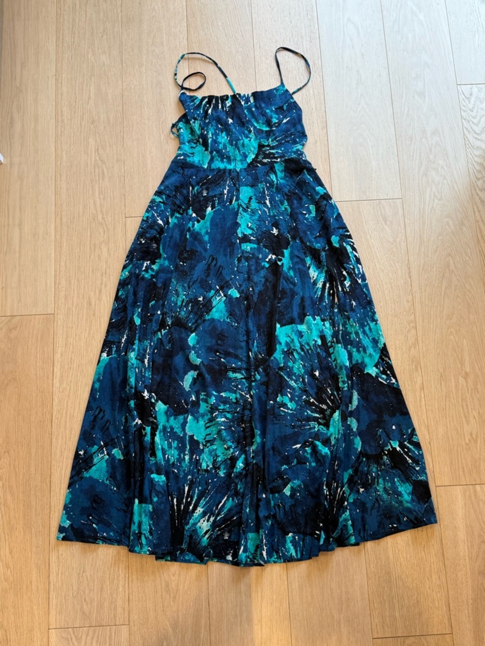 BNWOT Free People Nellie Printed Maxi Dress Open Back Lace-Up Blue Lagoon Print - Picture 4 of 7